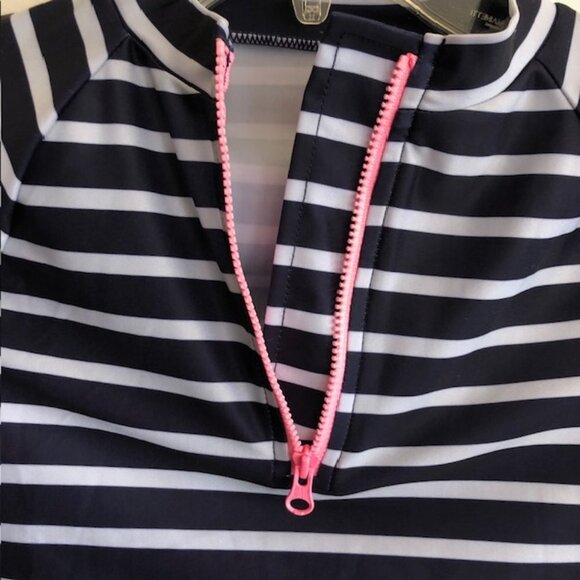 GAP Zip Rash Guard White Navy Stripe Long Sleeve Girl L - Picture 3 of 16